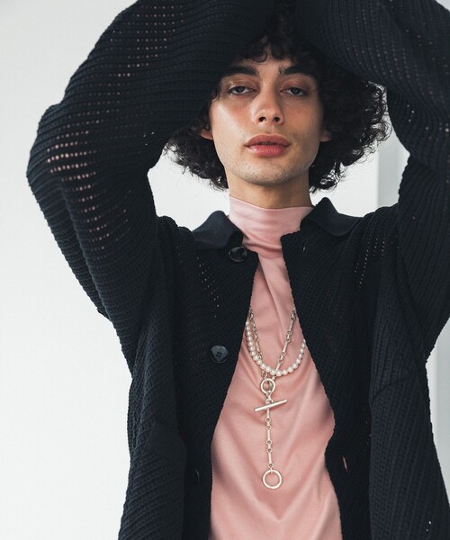 LiNoH(リノー)の「メッシュニットシャツジャケット/MESH KNIT SHIRT JACKET(カーディガン/ボレロ・メンズ・ホワイト/ブラック・FREE)」の6枚目の写真