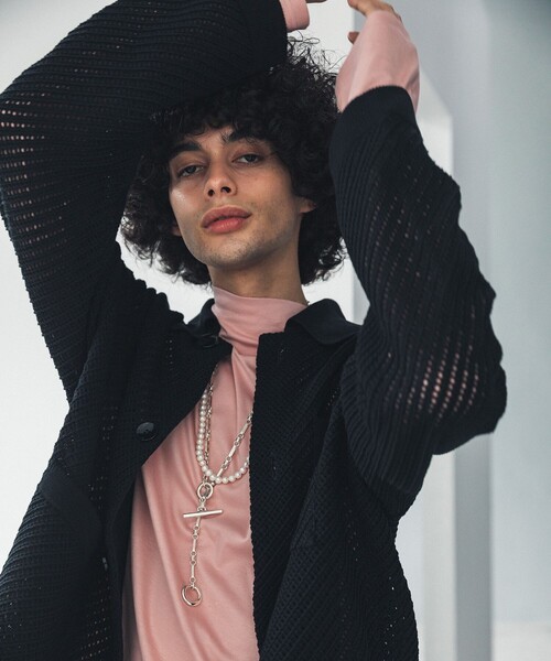 LiNoH(リノー)の「メッシュニットシャツジャケット/MESH KNIT SHIRT JACKET(カーディガン/ボレロ・メンズ・ホワイト/ブラック・FREE)」の7枚目の写真