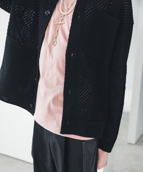 LiNoH(リノー)の「メッシュニットシャツジャケット/MESH KNIT SHIRT JACKET(カーディガン/ボレロ・メンズ・ホワイト/ブラック・FREE)」の8枚目の写真