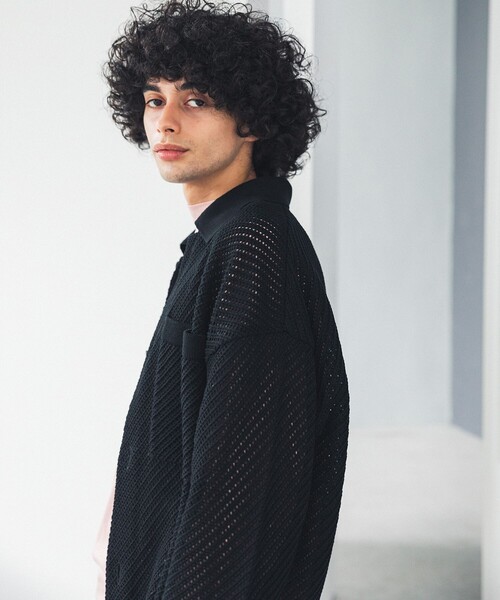 LiNoH(リノー)の「メッシュニットシャツジャケット/MESH KNIT SHIRT JACKET(カーディガン/ボレロ・メンズ・ホワイト/ブラック・FREE)」の10枚目の写真
