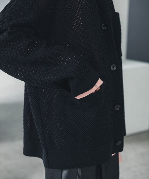 LiNoH(リノー)の「メッシュニットシャツジャケット/MESH KNIT SHIRT JACKET(カーディガン/ボレロ・メンズ・ホワイト/ブラック・FREE)」の13枚目の写真