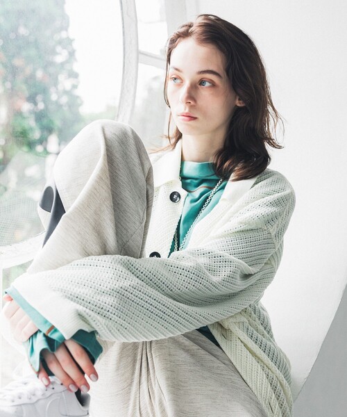 LiNoH(リノー)の「メッシュニットシャツジャケット/MESH KNIT SHIRT JACKET(カーディガン/ボレロ・メンズ・ホワイト/ブラック・FREE)」の16枚目の写真