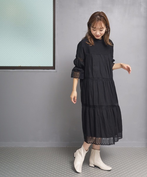 SESTO（セスト）の「スクエアトゥローヒールストレッチショートブーツ（ブーツ・レディース・ブラック/ダークブラウン/アイボリー/ブラック系その他・LL/3L/S/M/L）」の9枚目の写真