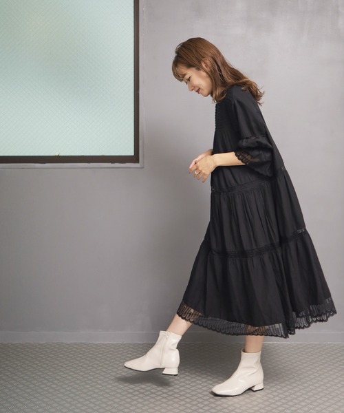 SESTO（セスト）の「スクエアトゥローヒールストレッチショートブーツ（ブーツ・レディース・ブラック/ダークブラウン/アイボリー/ブラック系その他・LL/3L/S/M/L）」の15枚目の写真