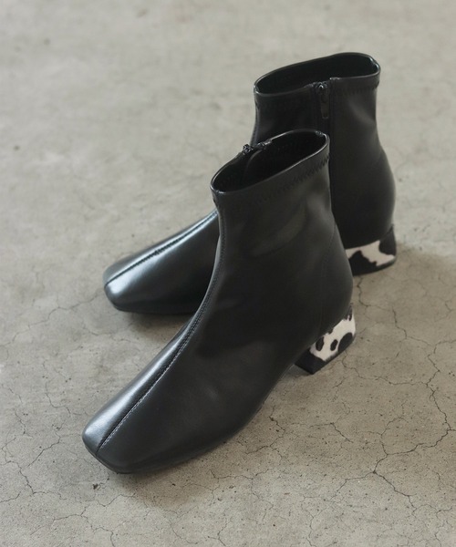 SESTO（セスト）の「スクエアトゥローヒールストレッチショートブーツ（ブーツ・レディース・ブラック/ダークブラウン/アイボリー/ブラック系その他・LL/3L/S/M/L）」の10枚目の写真