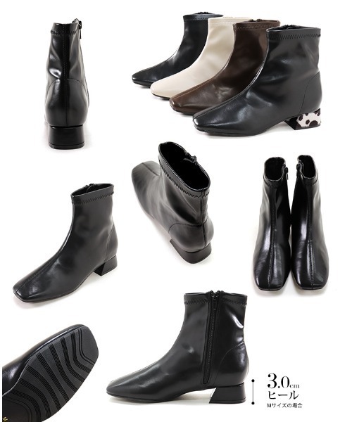 SESTO（セスト）の「スクエアトゥローヒールストレッチショートブーツ（ブーツ・レディース・ブラック/ダークブラウン/アイボリー/ブラック系その他・LL/3L/S/M/L）」の12枚目の写真