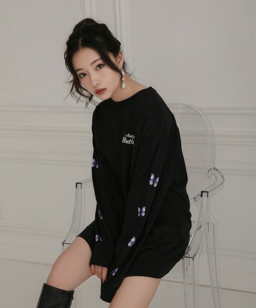 ANDGEEBEE(アンジービー)の「UNISEX バタフライロンT(Tシャツ/カットソー・レディース・ブラック/ホワイト・MEDIUM)」の8枚目の写真