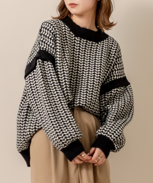 mline（エムライン）の「[mline] WEB限定 2WAYジャガードニット（ニット/セーター・レディース・ブラック/オリーブ・FREE）」の2枚目の写真