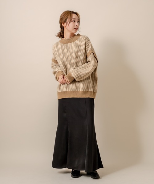 mline（エムライン）の「[mline] WEB限定 2WAYジャガードニット（ニット/セーター・レディース・ブラック/オリーブ・FREE）」の9枚目の写真