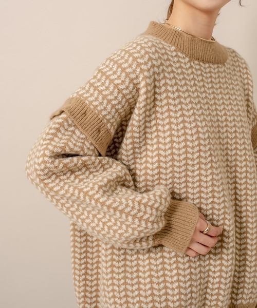 mline（エムライン）の「[mline] WEB限定 2WAYジャガードニット（ニット/セーター・レディース・ブラック/オリーブ・FREE）」の5枚目の写真