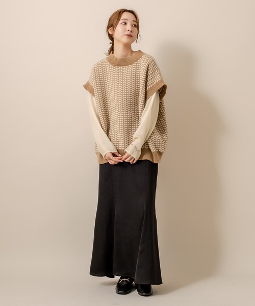 mline（エムライン）の「[mline] WEB限定 2WAYジャガードニット（ニット/セーター・レディース・ブラック/オリーブ・FREE）」の6枚目の写真