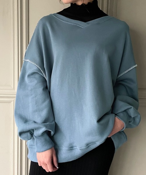 JUNOAH（ジュノア）の「前後2WAYリボンスウェットトップス（スウェット・レディース・ブラック/ベージュ/ブラウン/グレー/ブルー/ホワイト系その他/ピンク系その他/テラコッタ・FREE）」の7枚目の写真