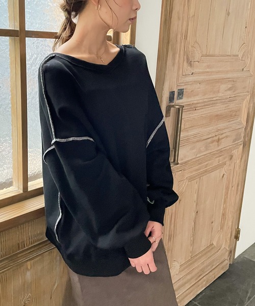 JUNOAH（ジュノア）の「前後2WAYリボンスウェットトップス（スウェット・レディース・ブラック/ベージュ/ブラウン/グレー/ブルー/ホワイト系その他/ピンク系その他/テラコッタ・FREE）」の17枚目の写真