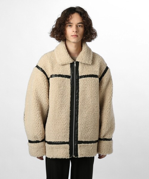 tk.TAKEO KIKUCHI（ティーケータケオキクチ）の「◆B-3カーリーボアブルゾン（ブルゾン・メンズ・ライトベージュ/ブラック・02/66/03）」の6枚目の写真