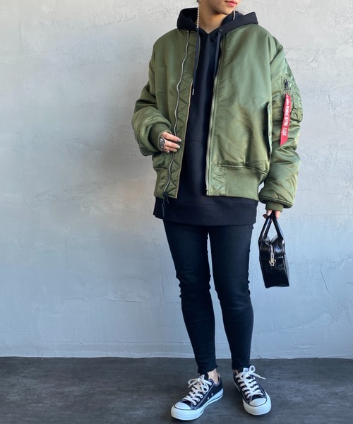 ※ALPHA（アルファ）の「[ALPHA/アルファ] MA-1 ナイロンミリタリージャケット（MA-1・レディース・オリーブ/ブラック・M/L）」の22枚目の写真