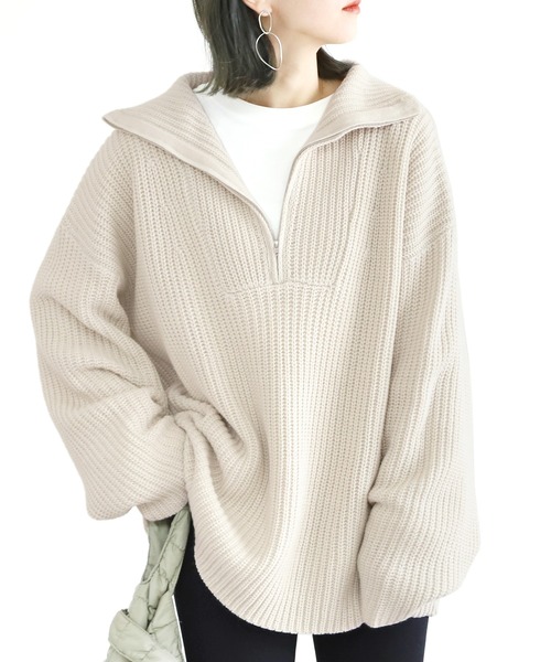 reca（レカ）の「ハーフジップニット（ニット/セーター・レディース・オフホワイト/モカ/ブラック・M）」の2枚目の写真