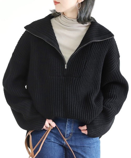 reca（レカ）の「ハーフジップニット（ニット/セーター・レディース・オフホワイト/モカ/ブラック・M）」の3枚目の写真