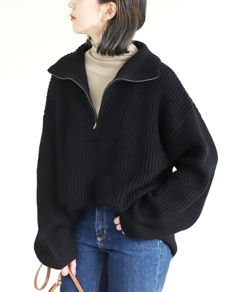 reca（レカ）の「ハーフジップニット（ニット/セーター・レディース・オフホワイト/モカ/ブラック・M）」の6枚目の写真