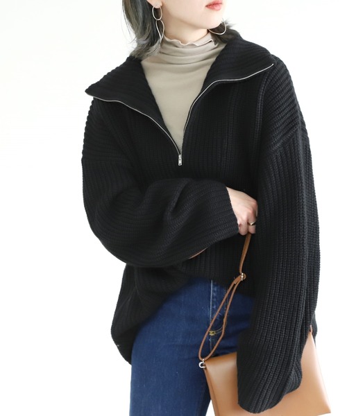 reca（レカ）の「ハーフジップニット（ニット/セーター・レディース・オフホワイト/モカ/ブラック・M）」の7枚目の写真