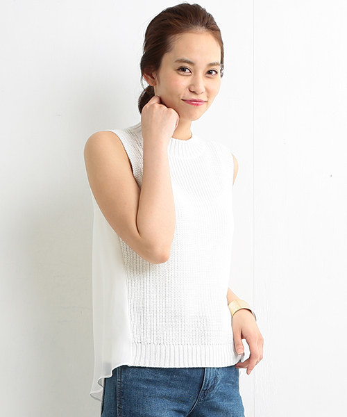BEAMS LIGHTS Women's(ビームスライツ ウィメンズ)の「BEAMS LIGHTS / 後ろ身頃シフォンベスト(ニット/セーター・レディース・オフホワイト/グレー・ONE SIZE)」の2枚目の写真