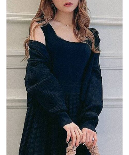 RESEXXY（リゼクシー）の「メッシュ調ニットカーディガン【セットアップ着用可能】（カーディガン/ボレロ・レディース・ブラック/ベージュ/モカ・FREE）」の2枚目の写真