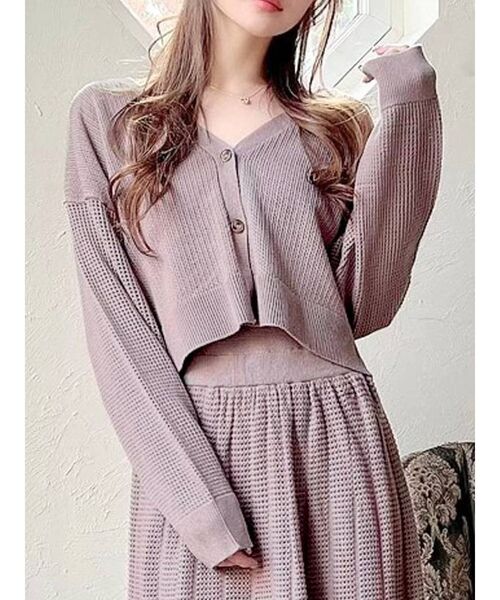 RESEXXY（リゼクシー）の「メッシュ調ニットカーディガン【セットアップ着用可能】（カーディガン/ボレロ・レディース・ブラック/ベージュ/モカ・FREE）」の3枚目の写真