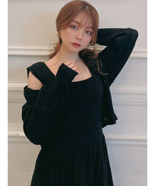 RESEXXY（リゼクシー）の「メッシュ調ニットカーディガン【セットアップ着用可能】（カーディガン/ボレロ・レディース・ブラック/ベージュ/モカ・FREE）」の7枚目の写真