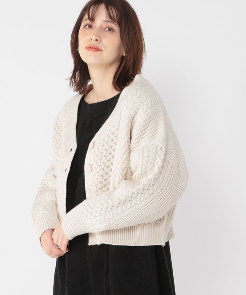 studio CLIP（スタディオクリップ）の「5ゲージパッチワークカーディガン（カーディガン/ボレロ・レディース・モカ/オフホワイト/レッド/ブラック・MEDIUM/LARGE）」の2枚目の写真