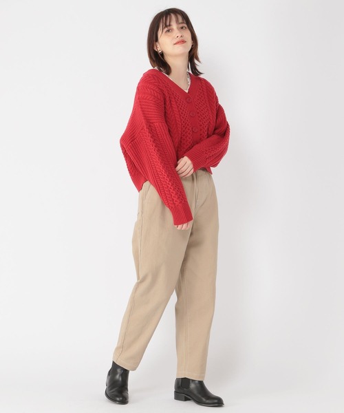 studio CLIP（スタディオクリップ）の「5ゲージパッチワークカーディガン（カーディガン/ボレロ・レディース・モカ/オフホワイト/レッド/ブラック・MEDIUM/LARGE）」の5枚目の写真