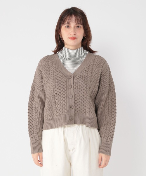 studio CLIP（スタディオクリップ）の「5ゲージパッチワークカーディガン（カーディガン/ボレロ・レディース・モカ/オフホワイト/レッド/ブラック・MEDIUM/LARGE）」の9枚目の写真