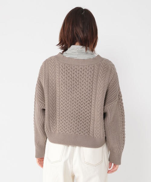 studio CLIP（スタディオクリップ）の「5ゲージパッチワークカーディガン（カーディガン/ボレロ・レディース・モカ/オフホワイト/レッド/ブラック・MEDIUM/LARGE）」の7枚目の写真