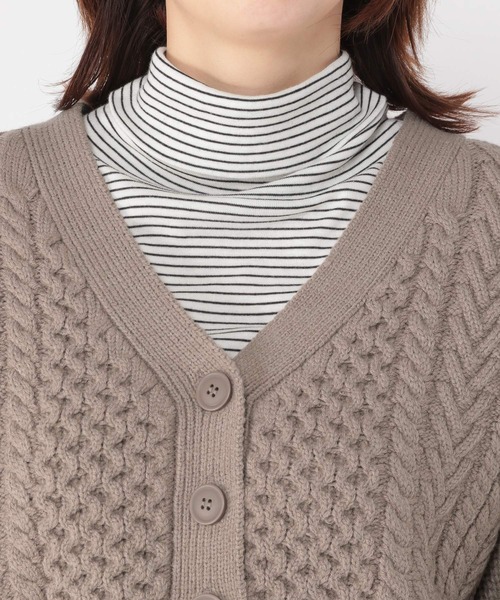 studio CLIP（スタディオクリップ）の「5ゲージパッチワークカーディガン（カーディガン/ボレロ・レディース・モカ/オフホワイト/レッド/ブラック・MEDIUM/LARGE）」の12枚目の写真