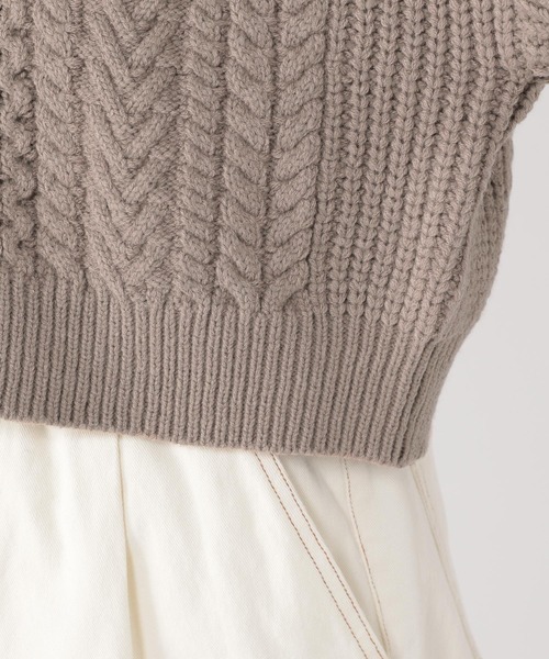 studio CLIP（スタディオクリップ）の「5ゲージパッチワークカーディガン（カーディガン/ボレロ・レディース・モカ/オフホワイト/レッド/ブラック・MEDIUM/LARGE）」の6枚目の写真