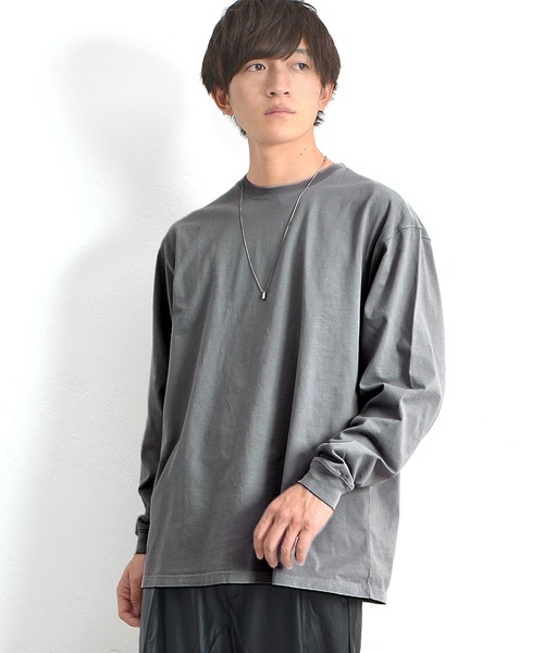 MinoriTY(マイノリティ)の「ビッグシルエット ロンT ペールトーンカラー無地 カットソー(Tシャツ/カットソー・メンズ・ブラック/ダークグリーン/ベージュ/オフホワイト/ピンク/グレー系その他・M/L/XL)」の1枚目の写真