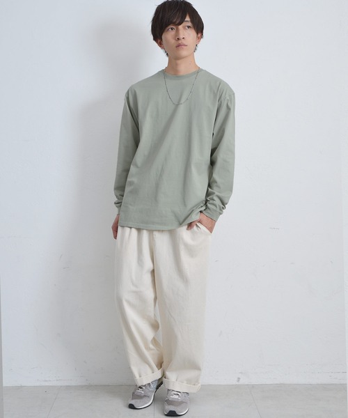 MinoriTY(マイノリティ)の「ビッグシルエット ロンT ペールトーンカラー無地 カットソー(Tシャツ/カットソー・メンズ・ブラック/ダークグリーン/ベージュ/オフホワイト/ピンク/グレー系その他・M/L/XL)」の16枚目の写真