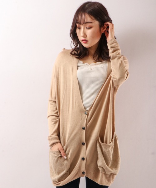 Anna Nicola(アンナニコラ)の「Anna Nicola ウォッシャブル BIGカーディガン(カーディガン/ボレロ・レディース・シルバー/グリーン/ベージュ・38)」の7枚目の写真