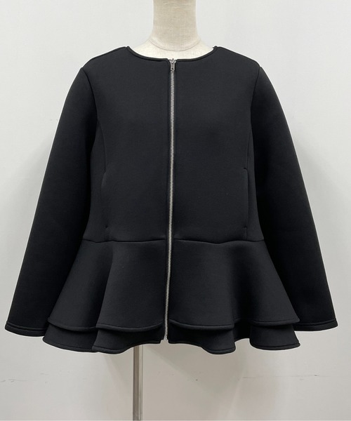 PICCIN（ピッチン）の「ボンディングペプラムジャケット（ノーカラージャケット・レディース・ブラック/オフホワイト・M/L）」の7枚目の写真