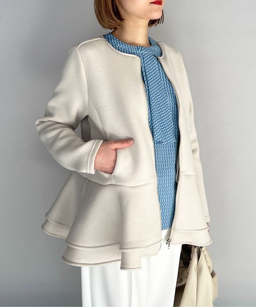 PICCIN（ピッチン）の「ボンディングペプラムジャケット（ノーカラージャケット・レディース・ブラック/オフホワイト・M/L）」の22枚目の写真