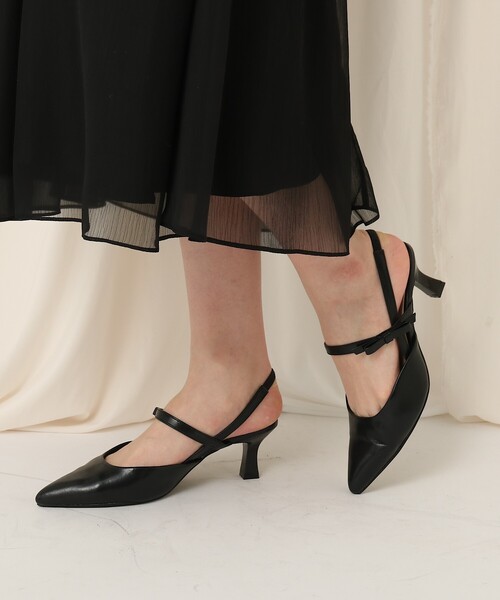 couture brooch（クチュールブローチ）の「◆ストラップ付　バックリボンミュールパンプス（パンプス・レディース・ブラック/ライトグレー・40/30）」の3枚目の写真