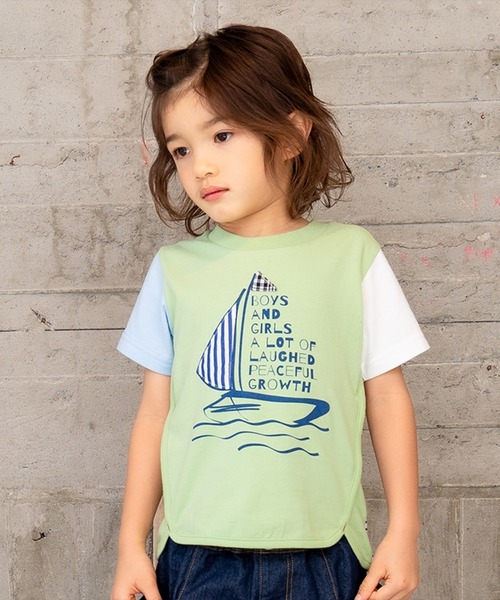 RAGMART（ラグマート）の「配色切り替えプリントTシャツ（Tシャツ/カットソー・キッズ・カーキ/オフホワイト・100cm/130cm/120cm）」の2枚目の写真