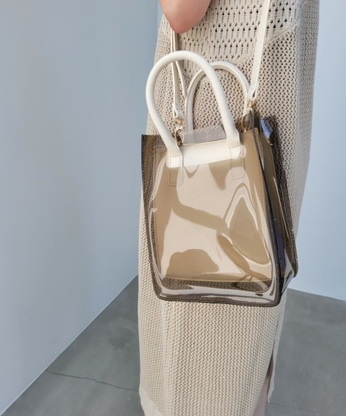y/m by misato(イムバイミサト)の「クリアトートセットショルダーBAG(ショルダーバッグ・レディース・ブラウン/アイボリー・FREE)」の1枚目の写真
