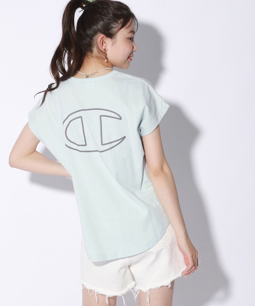 repipi armario（レピピ アルマリオ）の「☆champion×repipi☆ロゴシシュウフレンチスリーブTシャツ（Tシャツ/カットソー・キッズ・サックスブルー/アイボリー/スミクロ・SMALL/MEDIUM/LARGE）」の5枚目の写真