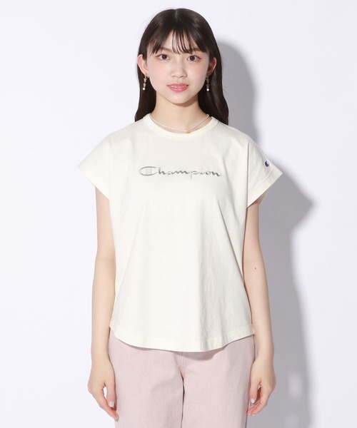 repipi armario（レピピ アルマリオ）の「☆champion×repipi☆ロゴシシュウフレンチスリーブTシャツ（Tシャツ/カットソー・キッズ・サックスブルー/アイボリー/スミクロ・SMALL/MEDIUM/LARGE）」の9枚目の写真