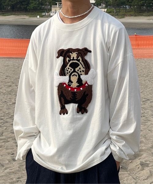 kutir（クティール）の「ブルドッグ刺繍ロンＴ（Tシャツ/カットソー・メンズ・ブラック/ホワイト/ダークブラウン・MEDIUM/LARGE）」の2枚目の写真