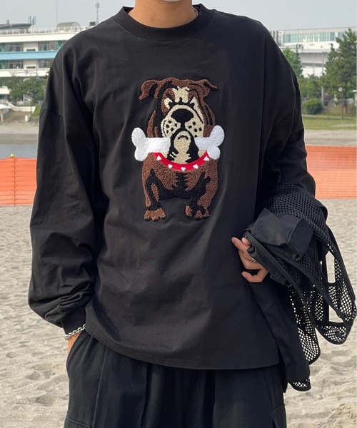kutir（クティール）の「ブルドッグ刺繍ロンＴ（Tシャツ/カットソー・メンズ・ブラック/ホワイト/ダークブラウン・MEDIUM/LARGE）」の3枚目の写真