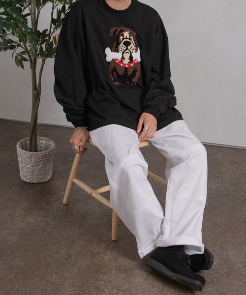 kutir（クティール）の「ブルドッグ刺繍ロンＴ（Tシャツ/カットソー・メンズ・ブラック/ホワイト/ダークブラウン・MEDIUM/LARGE）」の20枚目の写真