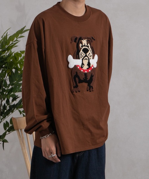 kutir（クティール）の「ブルドッグ刺繍ロンＴ（Tシャツ/カットソー・メンズ・ブラック/ホワイト/ダークブラウン・MEDIUM/LARGE）」の4枚目の写真
