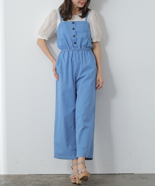 Honeys（ハニーズ）の「デニムオールインワン（つなぎ/オールインワン・レディース・インディゴブルー/ブルー/ブルー系その他・S/M/L）」の4枚目の写真