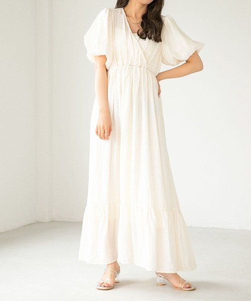 ワンピース 半袖 ドレス バックシャン きれいめ カジュアル派 ♪ Heather（ヘザー）の「バックシャンカシュクールワンピース