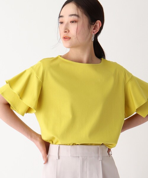 OPAQUE.CLIP（オペークドットクリップ）の「◆アイスクリアコットン ペタルスリーブカットソー【WEB限定サイズ】（Tシャツ/カットソー・レディース・ホワイト系/ブラック/マスタード/ブラウン系その他・36/38/40/42）」の4枚目の写真